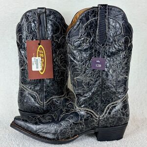 JB Dillon Womens 12B Western Boots Black Distressed Genuine Goat Leather JBW2200